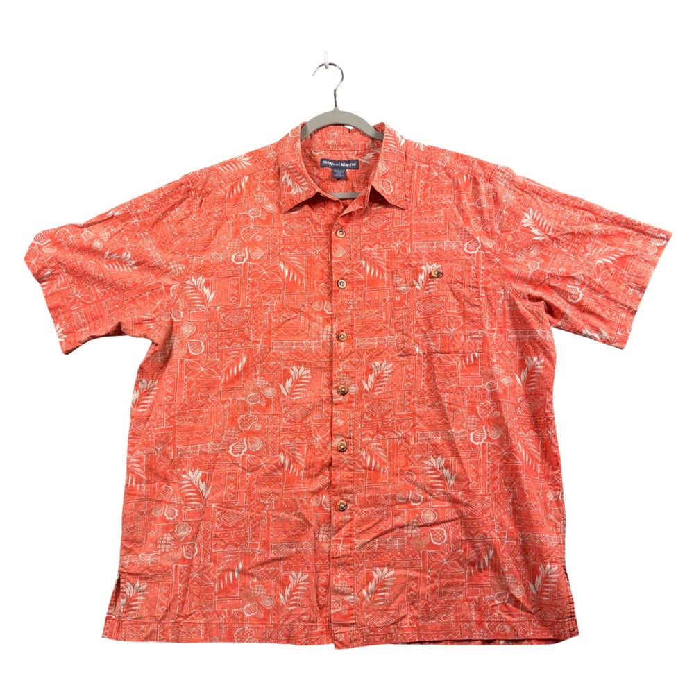 West Marine Tropical Camp Shirt XL‎ Coral Orange Hawaiian Coastal Vacation